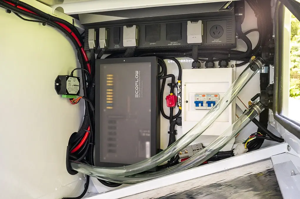 Karavan exterior ecoflow smart hub rear frame | Kimberley Kampers Australia