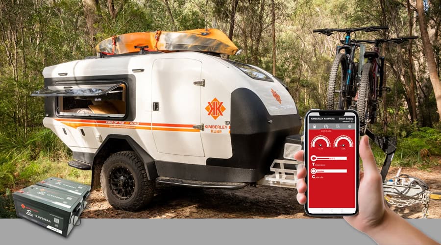 Kimberley Kampers Kube showcasing off-road camping power setup.