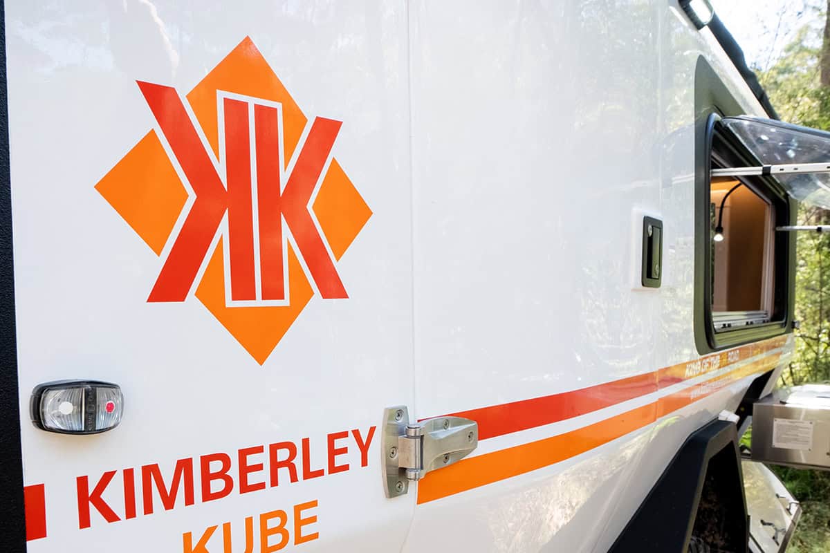 Kimberley Kube off-road teardrop camper parked in rugged outdoor terrain.