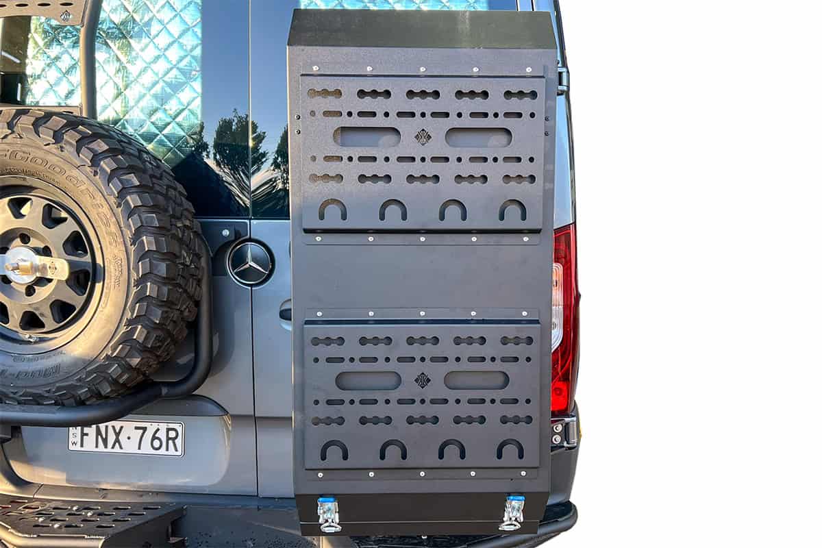 Australian offroad motorhome storage box with gullwing design, showcasing its rugged build and spacious compartments for outdoor adventure gear.